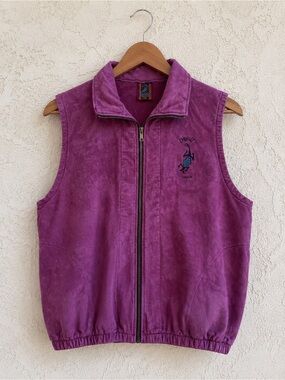 🇨🇦 Vintage 100% Cotton Acid Wash Tie Dye Zip Dagoli Vest Purple Size L 90s Y2K